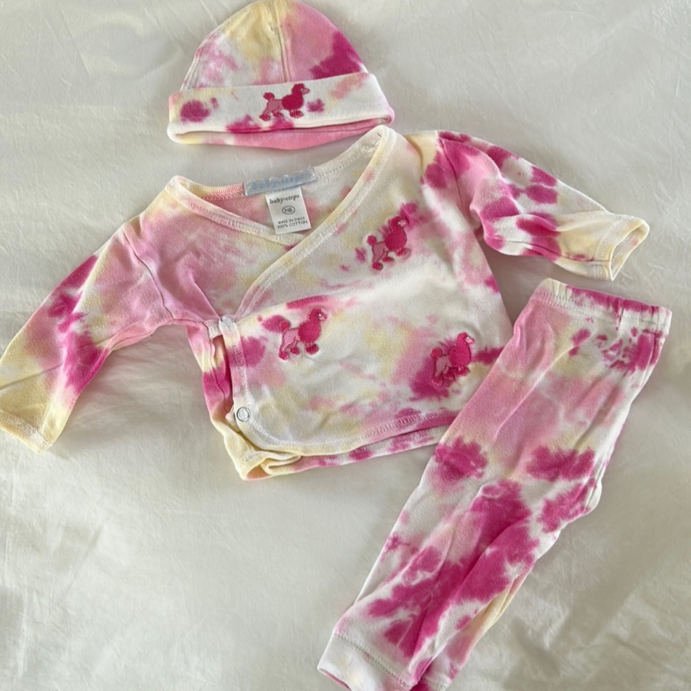 Baby Steps Pink Tie Dye 3 Piece Outfit Newborn Size